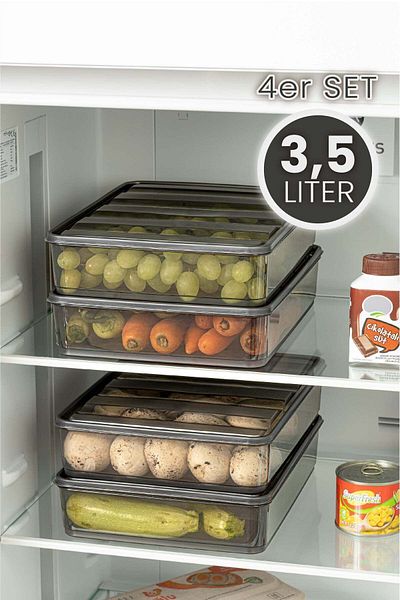Viwares 4 Teilig Bella Kühlschrank organizér 3,5 litru Anthrazit Vorratsbehälter