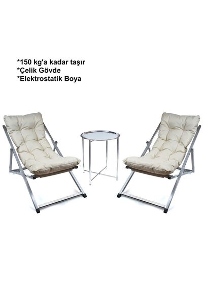 HASTUNÇ Minderli Katlanır Şezlong Seti (İkili) - Bahçe, Balkon, Teras ve Plaj...