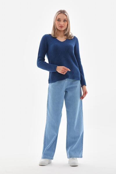 Barbara Baileys Mavi V Yaka Ince Triko Kadın Kazak