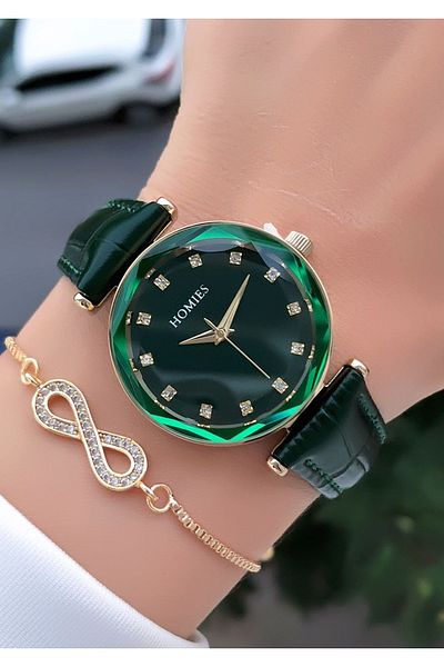 Homies HOMİES BRAND LEATHER CORD WOMEN'S WATCH WITH BRACELET GIFT