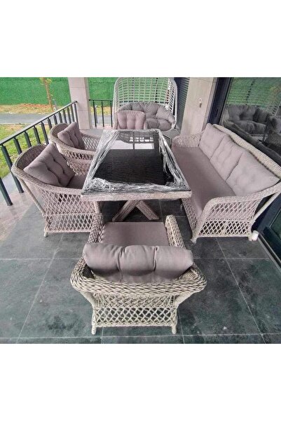 ABBEY Rattan çay seti kahve rengi