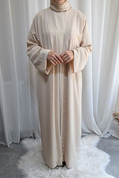 afife طقم فستان عباية بأكمام طويلة من حرير المدينة المنورة - كريمي - (4 قطع) ...