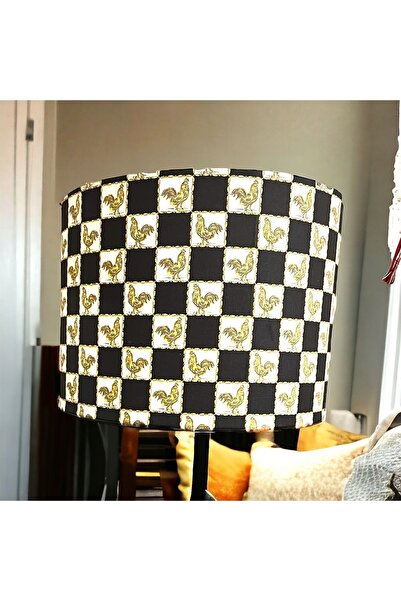 abonjur Abajur Başlığı Siyah Beyaz Damalı EL YAPIMI(40 çap 30yükseklik Silindir Şapka yüksek kaliteli kumaş