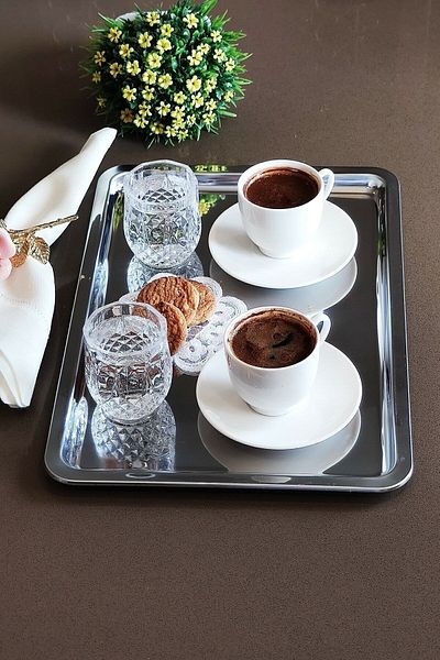 Vipkitchen 2 Pieces Luxury Steel Rectangular Serving Tea Coffee Dessert Tray 33X23