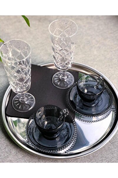 Vipkitchen 6-Piece Luxury Silver Round Serving Tray 27.5 Cm