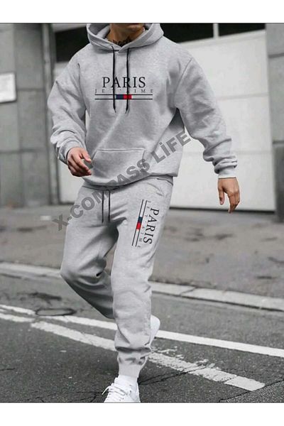 x-compass life Σετ φόρμας με κουκούλα Paris Printed Unisex - Πολύχρωμο