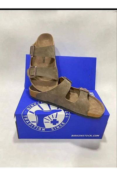 BAY ARMEDON Beige Nubuck Buckle Unisex Casual Slippers - Men