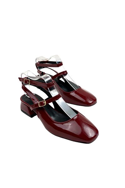 bescobel Kadın Etyak Bordo Rugan Alçak Topuk Yuvarlak Burun Günlük Ayakkabı