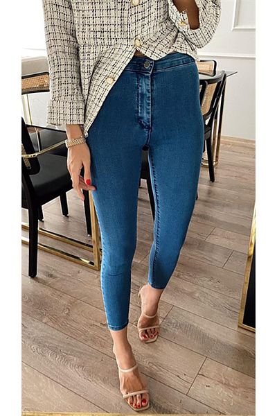 Harmony Indigo Blue High Waist Skinny Fit Jeans Lycra Pocketless Front Leggings Pants