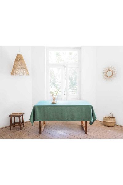 HOME ART ATELIER hand made مفرش طاولة من الكتان الخام العضوي باللون الأخضر الداكن