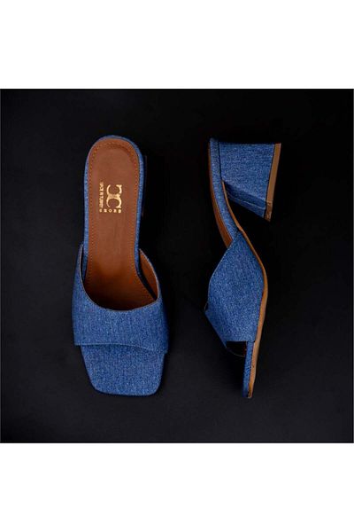 ELF Blue Denim Detailed Heeled Women's Slippers Shoes