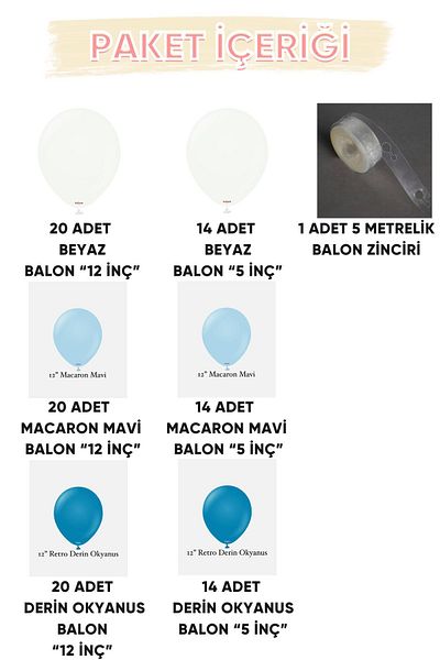 MODAT White* Macaron Blue* Deep Ocean 100 Pieces Balloon Set