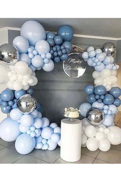 MODAT White* Macaron Blue* Deep Ocean 100 Pieces Balloon Set