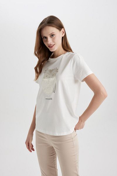 DeFacto Crew Neck Owl Pattern Regular Fit T-Shirt - Short Sleeve B9209AX24SM