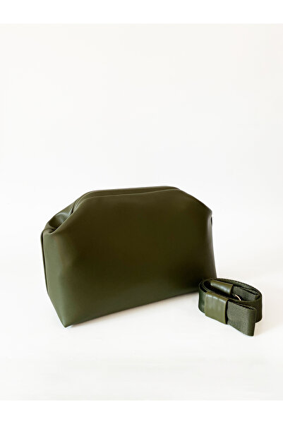 HEYBE'S Heybes Women's Khaki Green Vegan Leather Detachable Handle Shoulder and Hand Bag