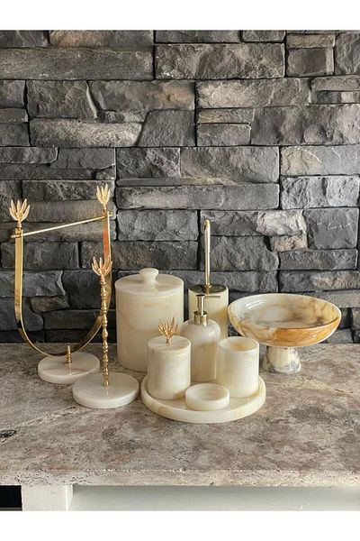 ege gross Honey Marble Gold Olive Branch Accessory 10 Piece Bathroom Set