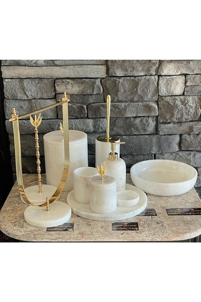 ege gross White Natural Marble Gold Olive Branch Accessory 10 Piece Bathroom Set