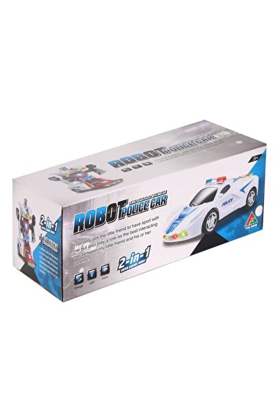 CAN OYUNCAK Robota Dönüşen Çarpıp Dönen Led Işıklı Pilli Oyuncak Polis Arabası