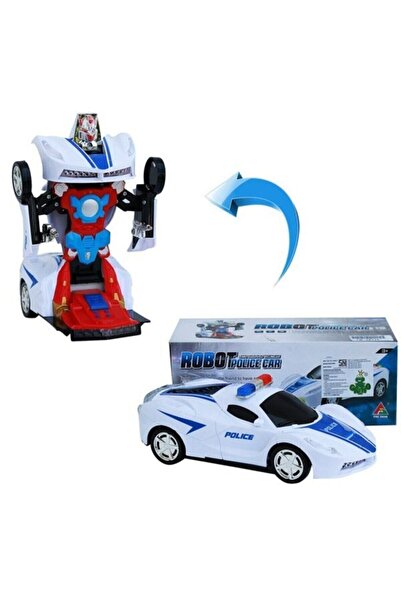 CAN OYUNCAK Robota Dönüşen Çarpıp Dönen Led Işıklı Pilli Oyuncak Polis Arabası
