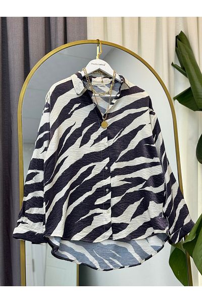 modabetce Women's Oversize Satin Glitter Shirt