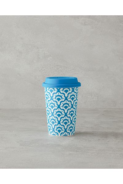 English Home Blue Sunrose Ceramic Silicone Mug with Lid