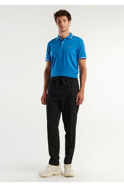United Colors of Benetton Men's Black Cotton Blend Patch Pockets Drawstring Waist Jogger Pants