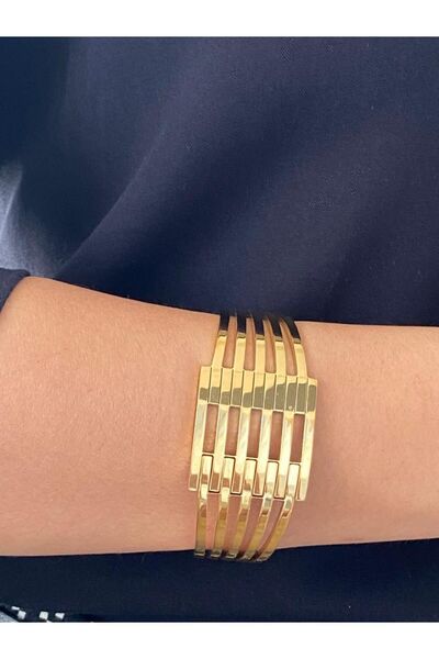 Shimmer ماتي ولامعة التذهيب التفاصيل الذهب اللون الصلب الضلع أصفاد سوار