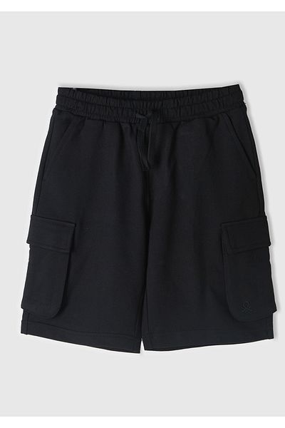 United Colors of Benetton Boy - Black Logo Printed Bermuda Shorts with Pockets