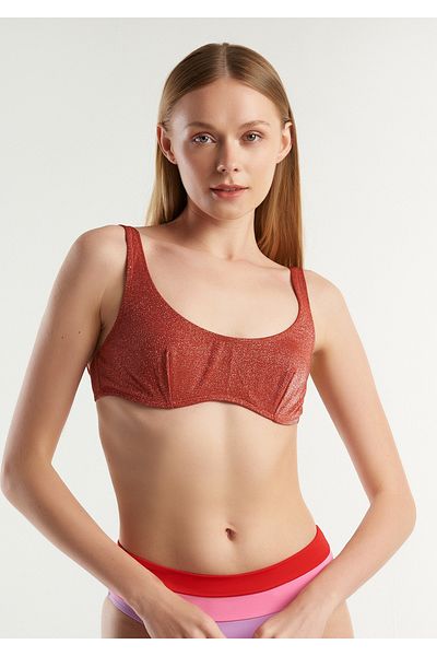 United Colors of Benetton Burgundy Logo Embroidered Women's Bikini Top with Adjustable Straps