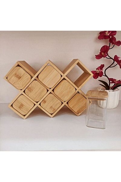 BAHARATLIM 8-Piece Borosilicate Bamboo Spring Square Bamboo Stand