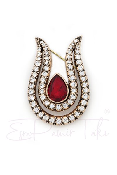 Esra Pamir Kırmızı Beyaz Zirkon Taş Elmas Montür Lale Broş