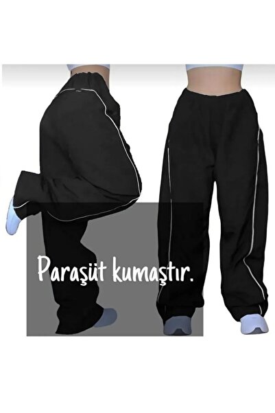 ikmal collection Ikmal Femei - Pantaloni din material parașuta cu dungi negre