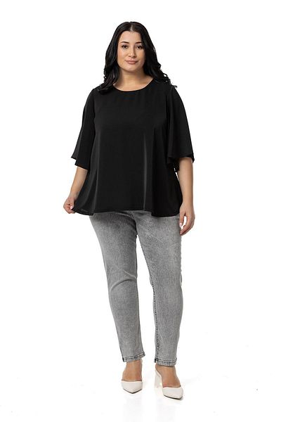 DISENTIS MODEST Plus Size Black Blouse - Wide and Short Sleeve