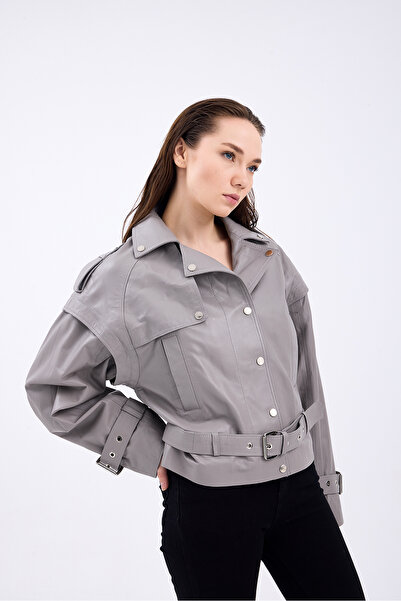 CE-YIL DERİ ÜRÜNLERİ OVERSİZE ÇIKMA KOLLU HAKİKİ DERİ  CEKET