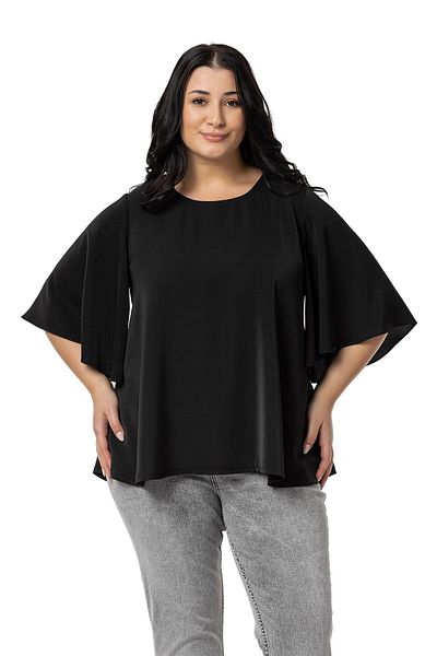 DISENTIS MODEST Plus Size Black Blouse - Wide and Short Sleeve