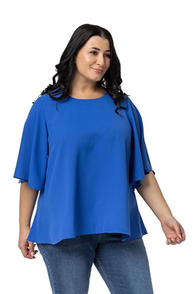 DISENTIS MODEST Μπλούζα Saks Blue Large κοντά μανίκια Plus Size
