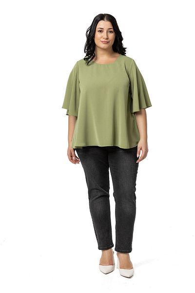 DISENTIS MODEST Pistachio Green Large Short Sleeve Plus Size Blouse