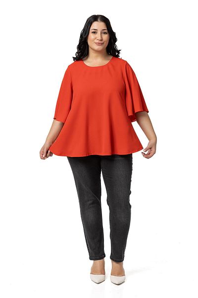 DISENTIS MODEST Red Wide Short Sleeve Plus Size Blouse