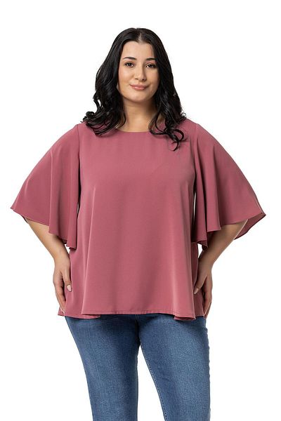 DISENTIS MODEST Plus Size Dried Rose - Wide Short Sleeve Blouse