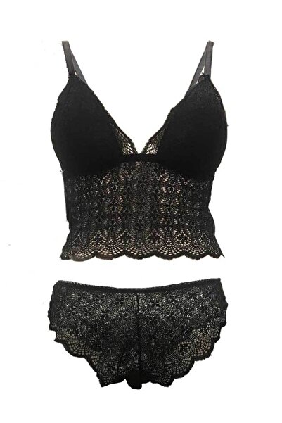 Genel Markalar Siyah Renk Yarım Dolgulu Bralet Sütyen Takım