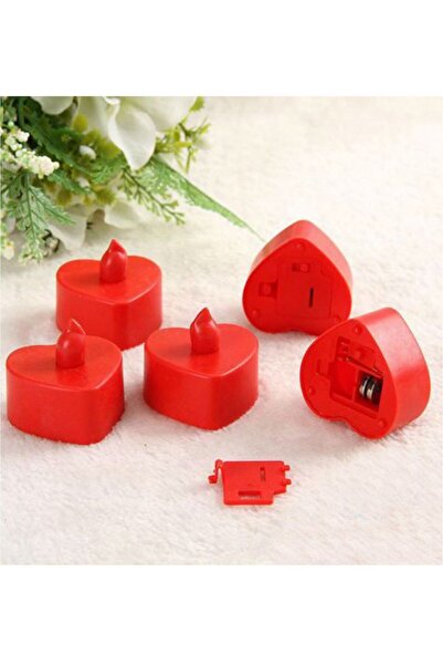 PartAntalya Sevgililer Günü Süslemesi Kalp Led Tealight Mum Kırmızı Işık Pill...