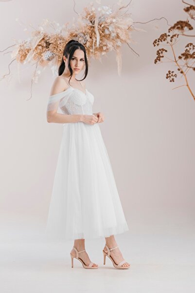 bride in love Midi Boy Licra Tül Transparan Gelinlik Nikah Elbisesi