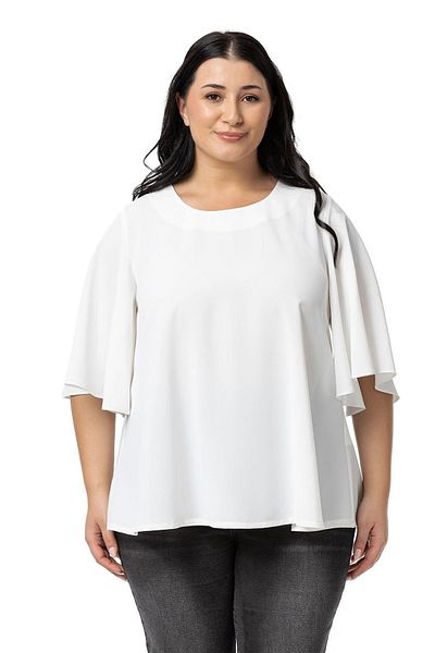 DISENTIS MODEST White Large Size Wide Short Sleeve Blouse