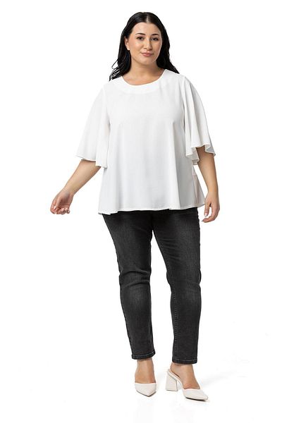 DISENTIS MODEST White Large Size Wide Short Sleeve Blouse