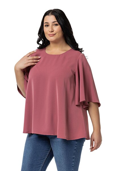 DISENTIS MODEST Plus Size Dried Rose - Φαρδιά κοντομάνικη μπλούζα
