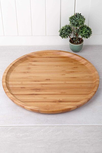 Generic Brand 30 cm Bamboo Round Pastry Serving Bamboo Wood Presentation Plat...