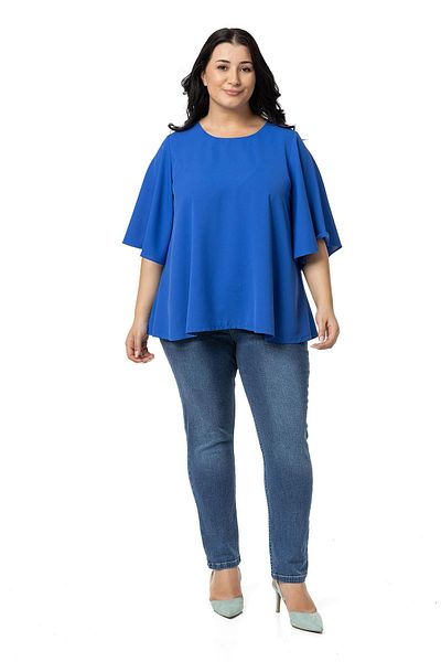 DISENTIS MODEST Saks Blue Large Short Sleeve Plus Size Blouse