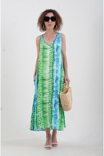 Zelish My Sister Maldivian Green Patterned V-Neck Dress