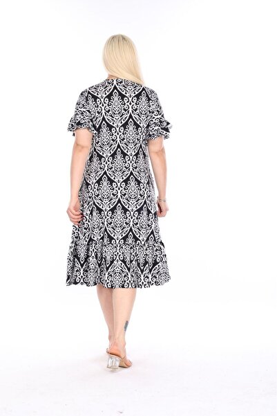 mami butik Plus Size Frill Detailed Stylish Pocket Combed Cotton Dress