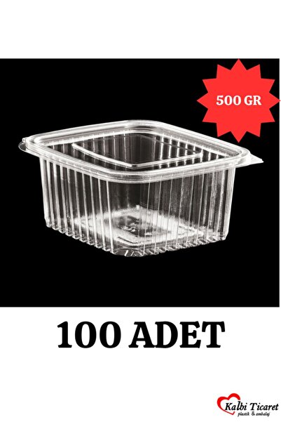 Kalbi Ticaret Plastik Saklama Kabı 500 gr 100'lü Plastik Kapaklı Kase Sızdırm...